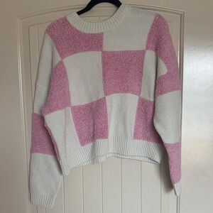 Lush Pink and Cream Checkered Women's Sweater